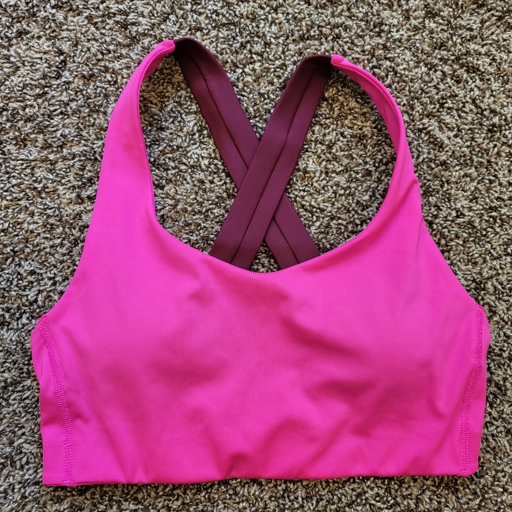 New Balance Pink Sports Bra with Burgundy Straps